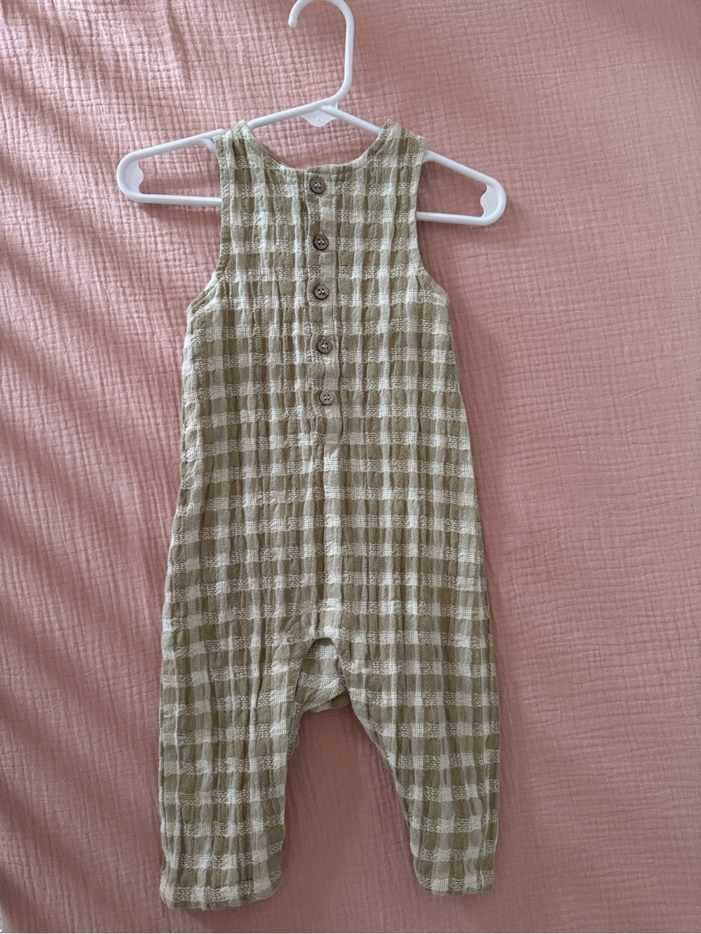 Rylee + Cru Olive Gingham Button-Front Romper